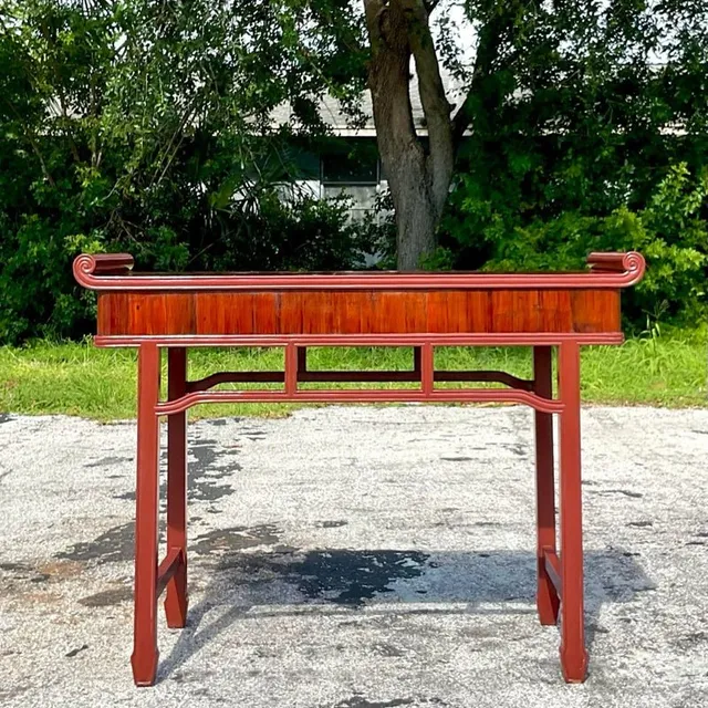 Late 20th Century Vintage Boho Reclaimed Wood Tall Pagoda Console Table — additional photo 6