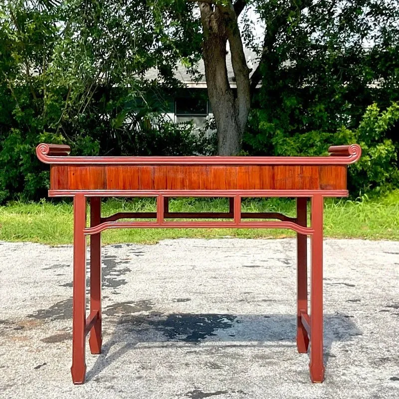 Late 20th Century Vintage Boho Reclaimed Wood Tall Pagoda Console Table — additional photo 7