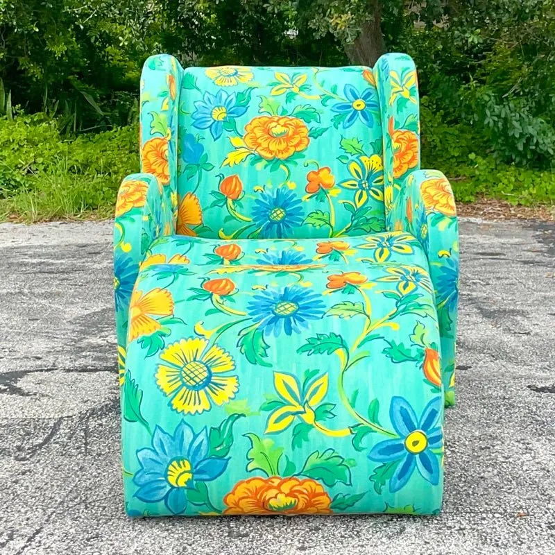 Vintage Boho Thayer Coggin Floral Chair and Ottoman Set — additional photo 5
