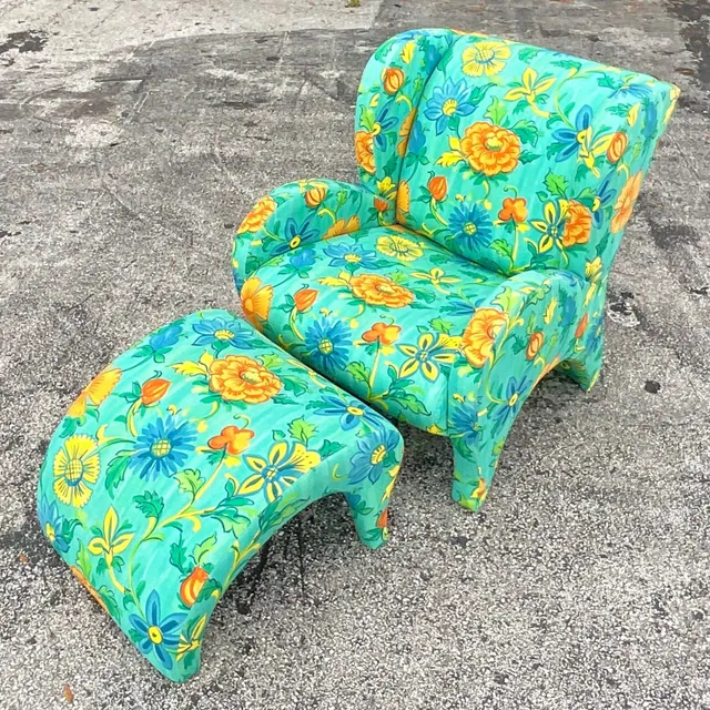 Vintage Boho Thayer Coggin Floral Chair and Ottoman Set — additional photo 6