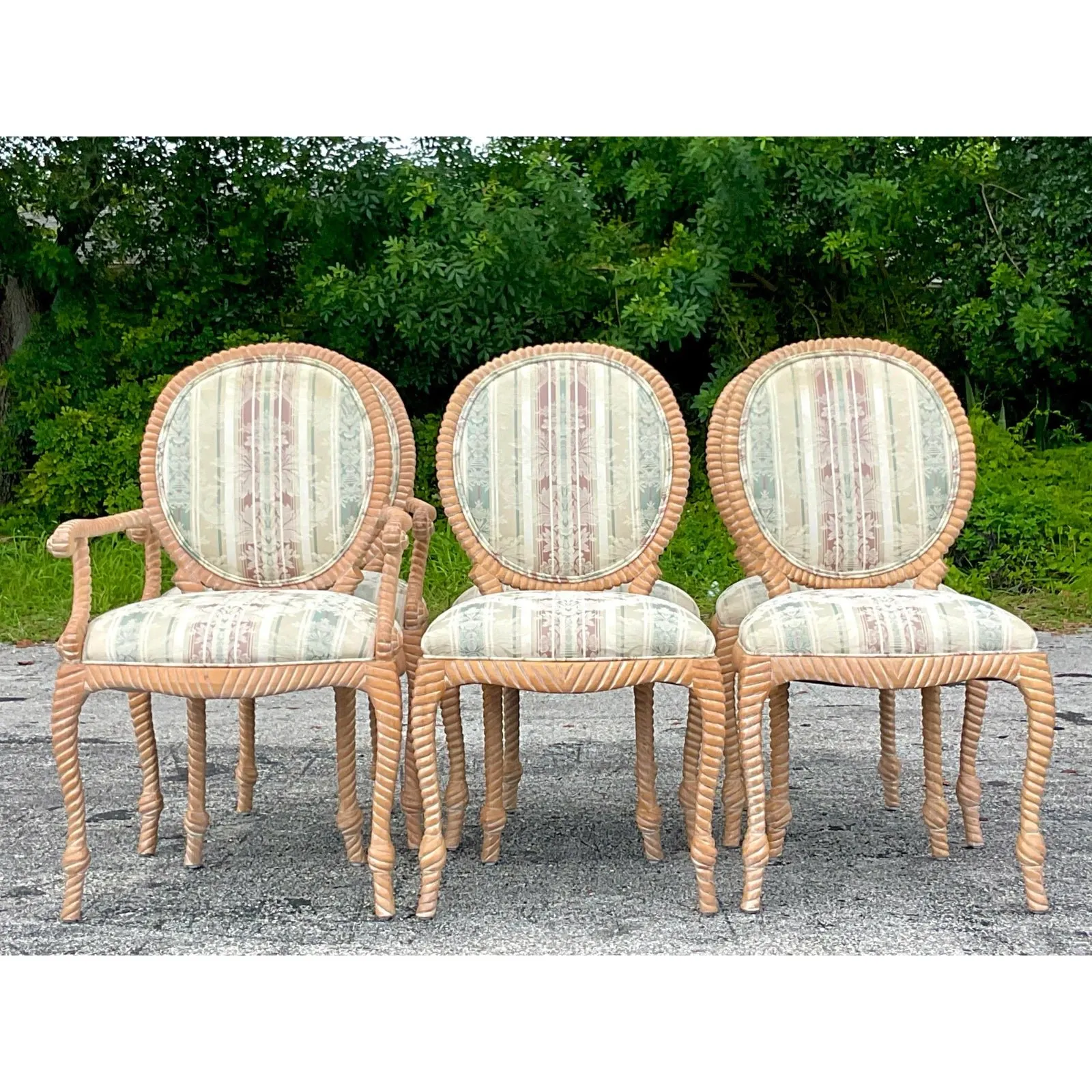 Vintage Boho Carved Wood Rope Design Dining Chairs - Set of 6 — additional photo 5