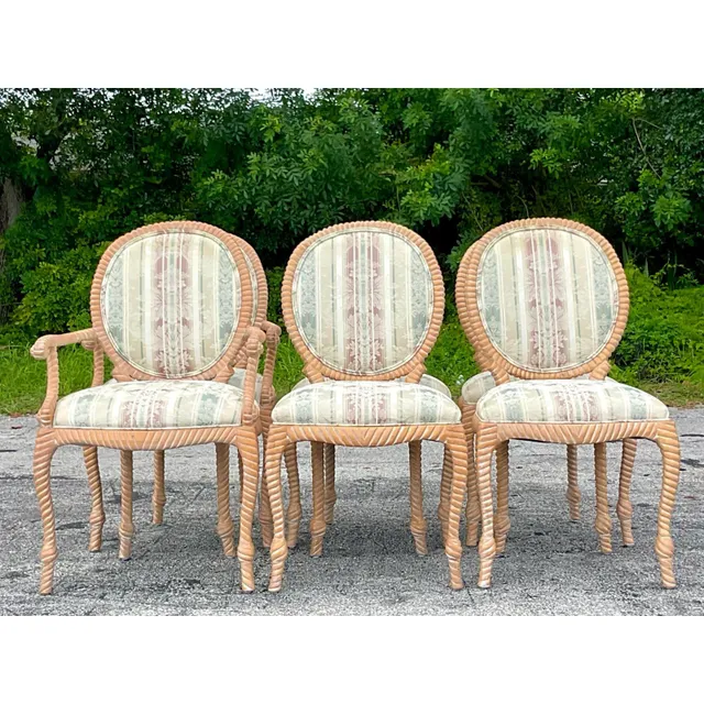 Vintage Boho Carved Wood Rope Design Dining Chairs - Set of 6 — additional photo 5