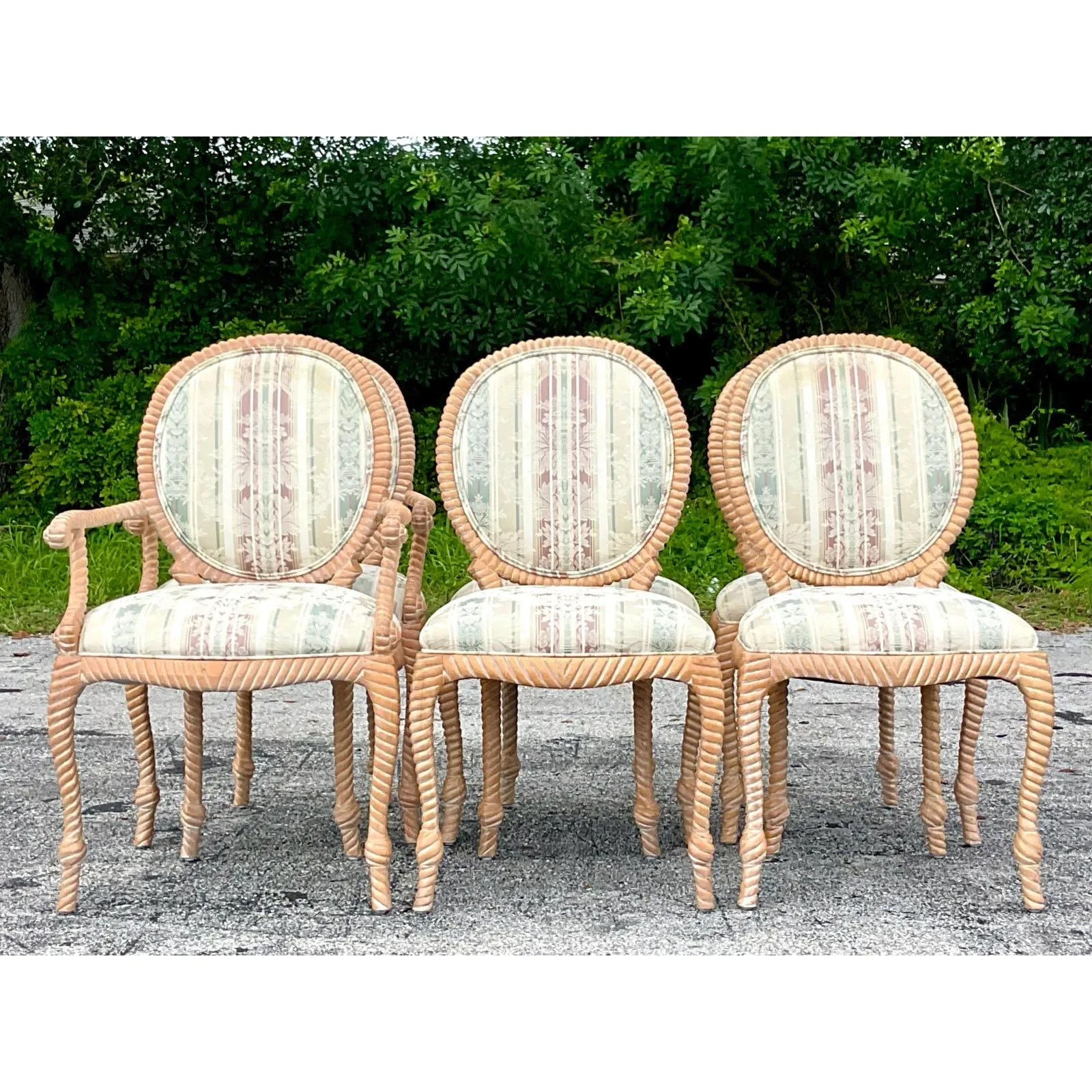 Vintage Boho Carved Wood Rope Design Dining Chairs - Set of 6 — additional photo 8