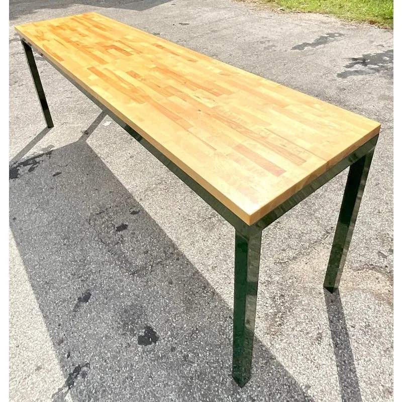 Vintage Boho Hunter Green Metal and Butcher Block Console Table, 1980s — additional photo 4