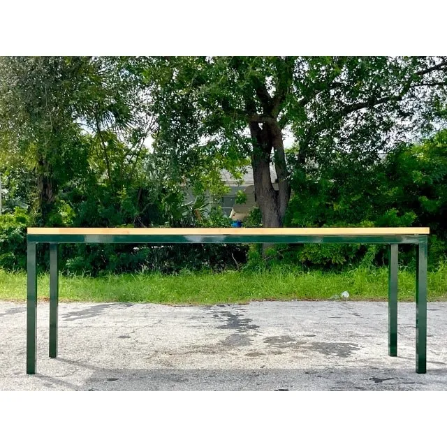 Vintage Boho Hunter Green Metal and Butcher Block Console Table, 1980s — additional photo 2