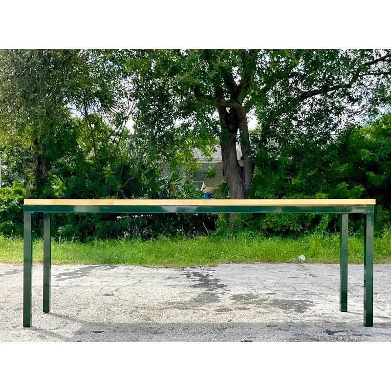Vintage Boho Hunter Green Metal and Butcher Block Console Table, 1980s — additional photo 2