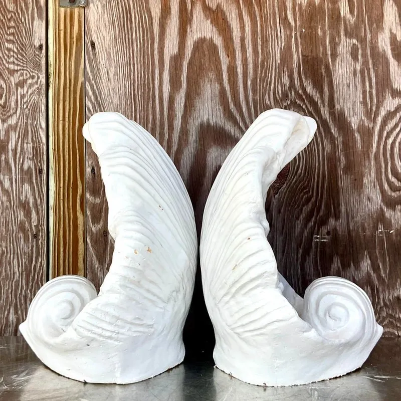 Vintage Coastal White Glazed Ceramic Clam Shell Sculptures - a Pair — additional photo 2