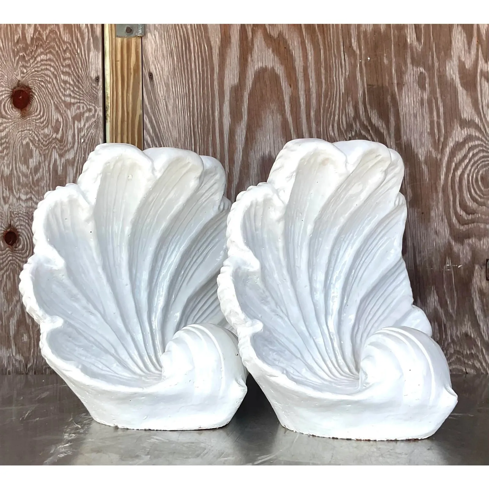 Vintage Coastal White Glazed Ceramic Clam Shell Sculptures - a Pair — additional photo 7