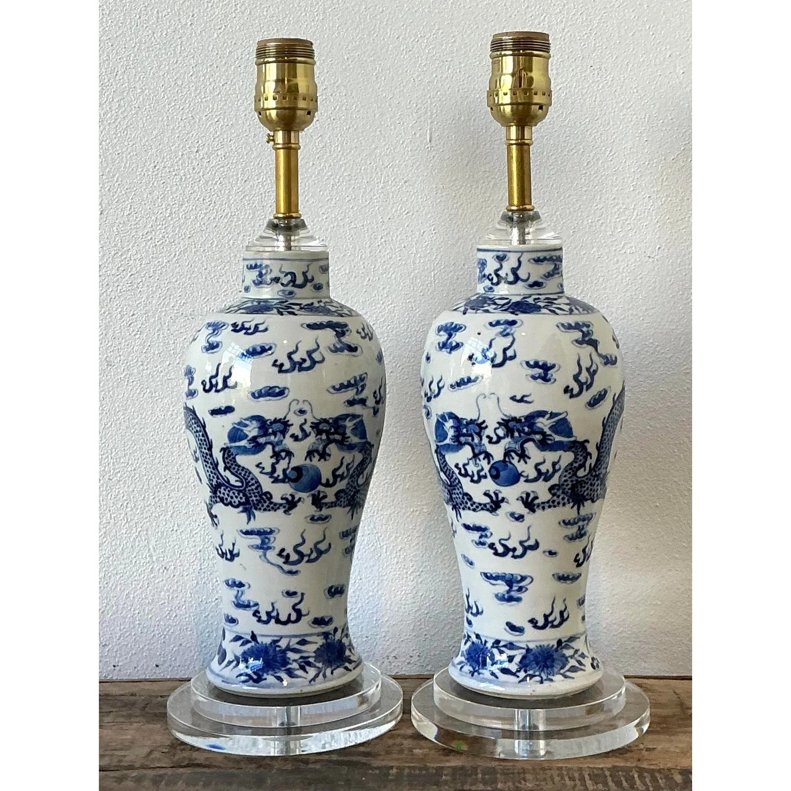 Vintage Dragon Glazed Ceramic Lamps - A Pair — additional photo 2