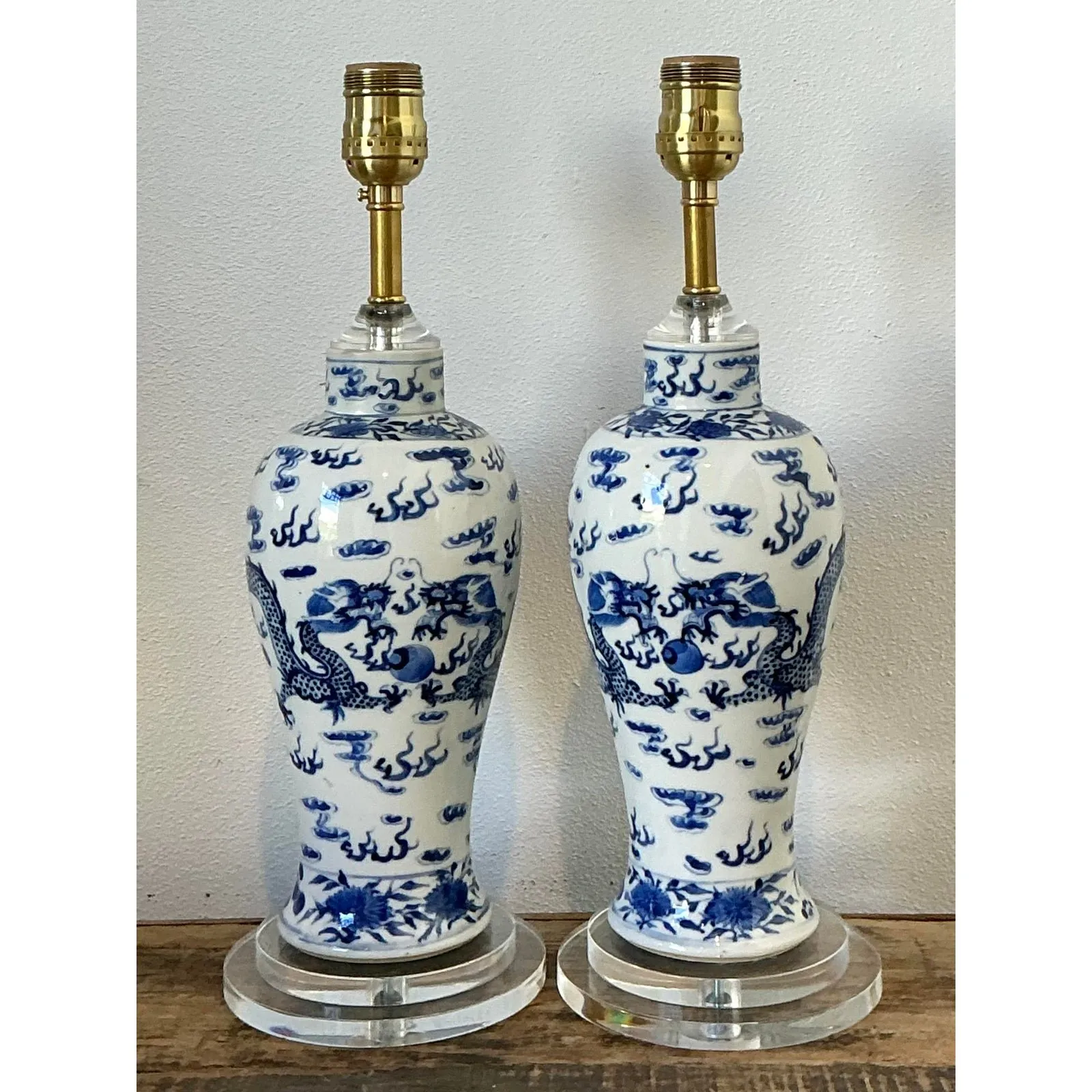 Vintage Dragon Glazed Ceramic Lamps - A Pair