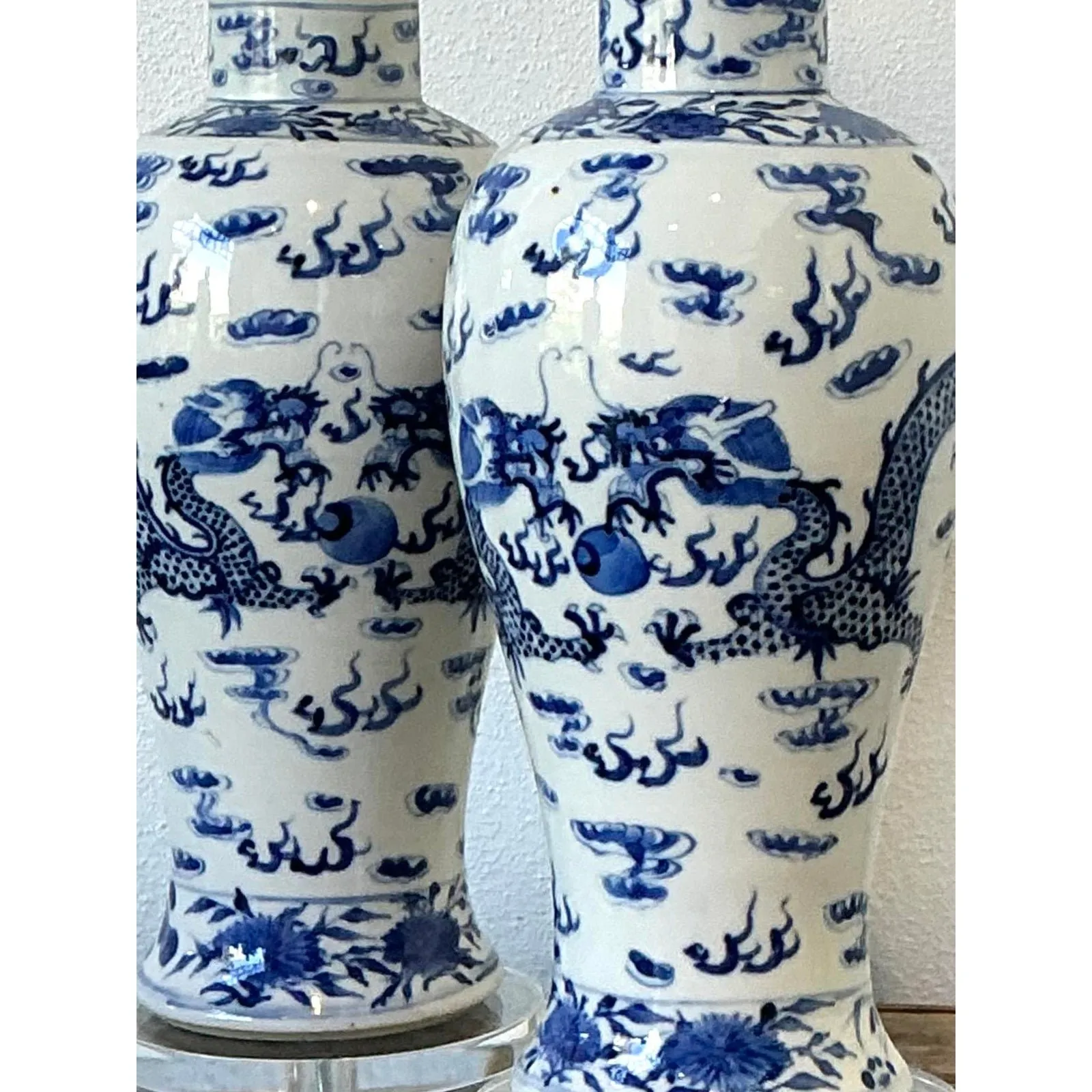 Vintage Dragon Glazed Ceramic Lamps - A Pair — additional photo 7