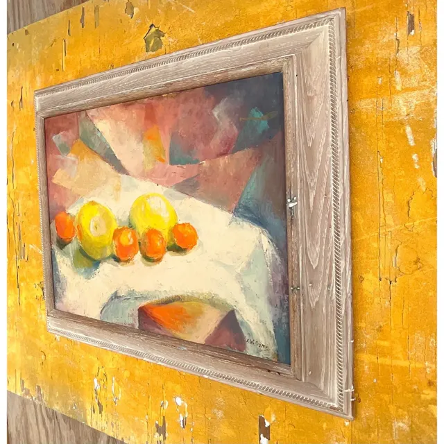 Vintage Boho Original Geometric Still Life Oil on Canvas — additional photo 3