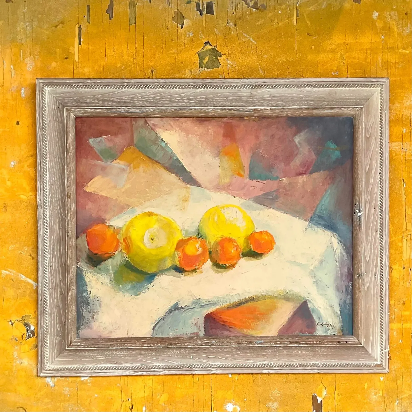 Vintage Boho Original Geometric Still Life Oil on Canvas — additional photo 1