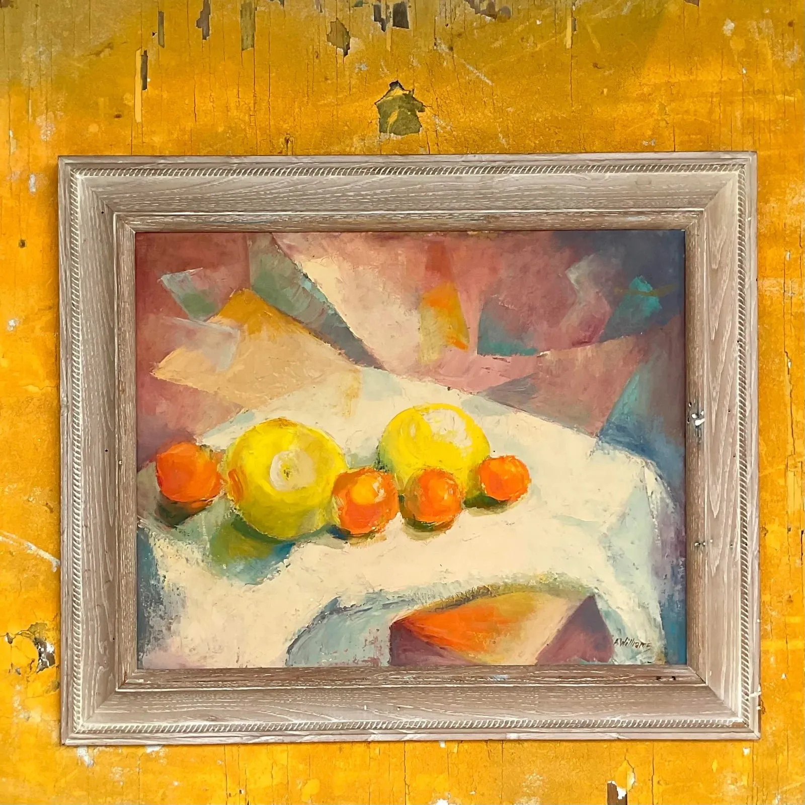 Vintage Boho Original Geometric Still Life Oil on Canvas — additional photo 2