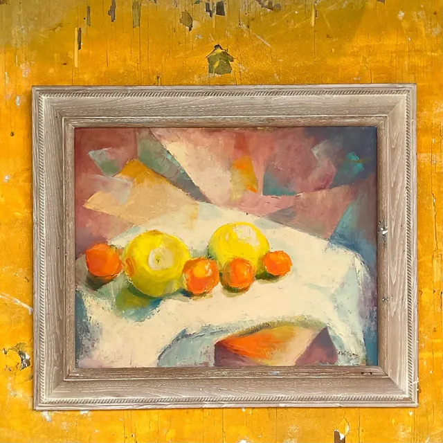 Vintage Boho Original Geometric Still Life Oil on Canvas — additional photo 2