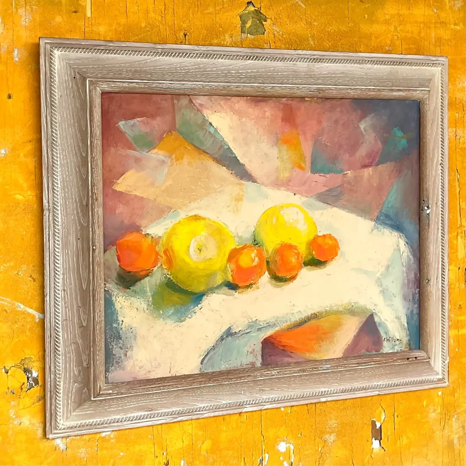 Vintage Boho Original Geometric Still Life Oil on Canvas — additional photo 4