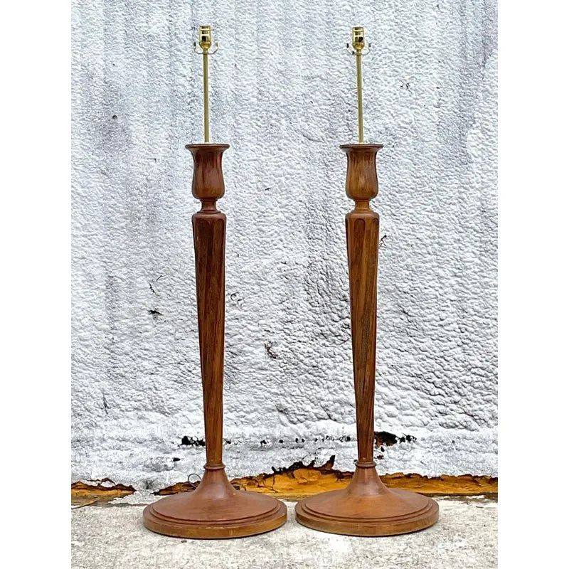 Vintage Regency Boho Candlestick Wood Floor Lamps - a Pair — additional photo 2