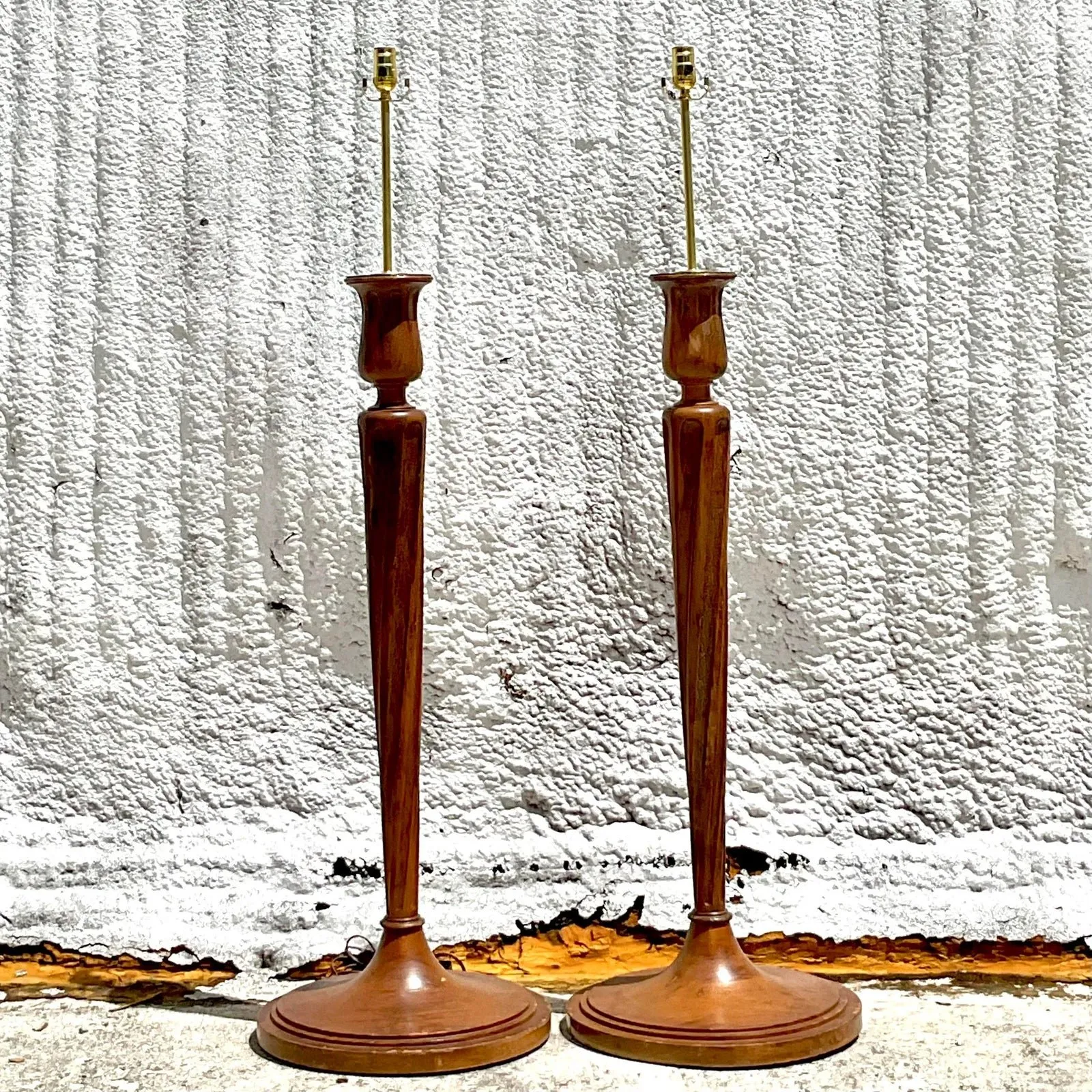 Vintage Regency Boho Candlestick Wood Floor Lamps - a Pair — additional photo 5
