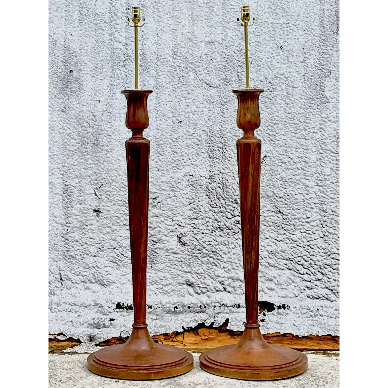 Vintage Regency Boho Candlestick Wood Floor Lamps - a Pair — additional photo 6