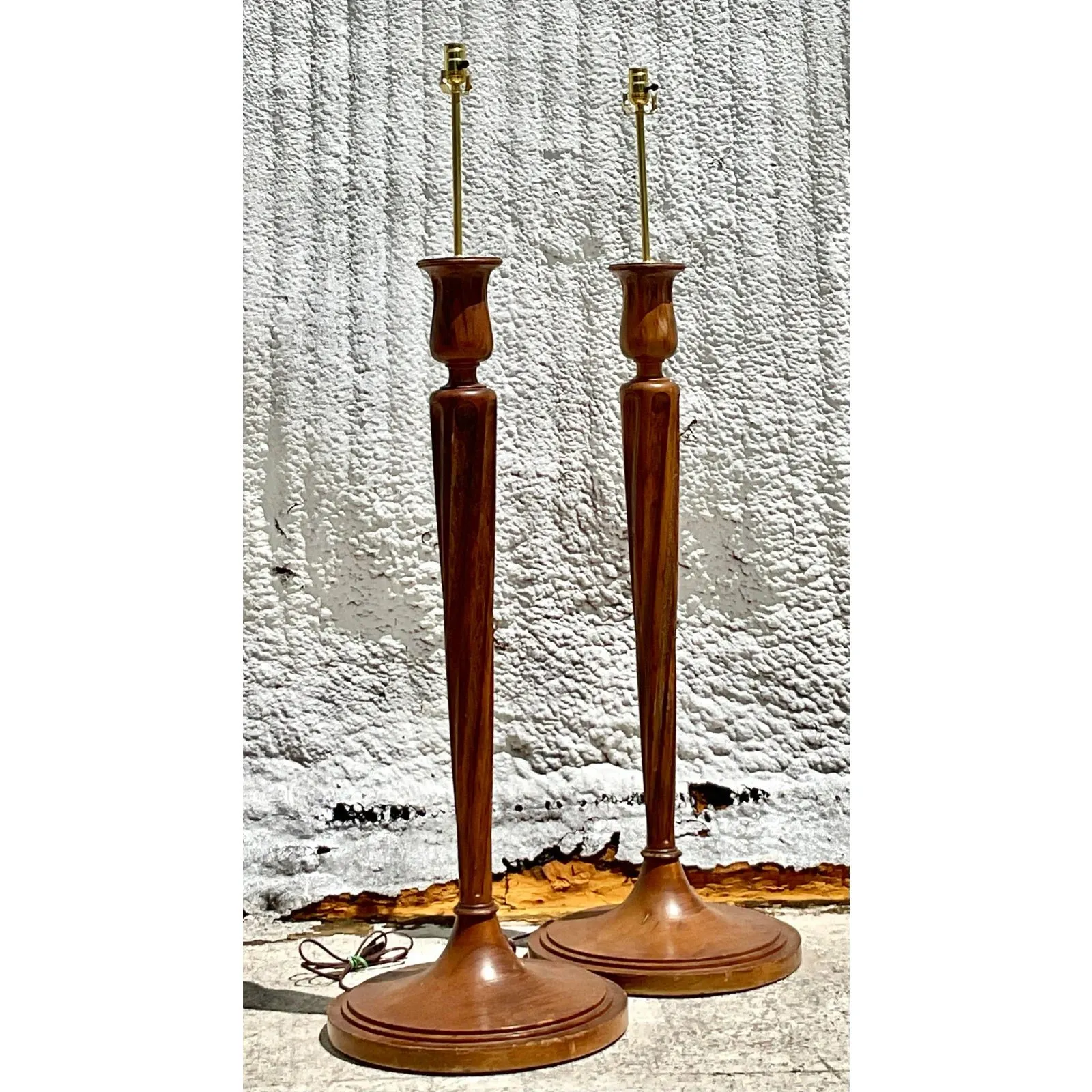 Vintage Regency Boho Candlestick Wood Floor Lamps - a Pair — additional photo 7