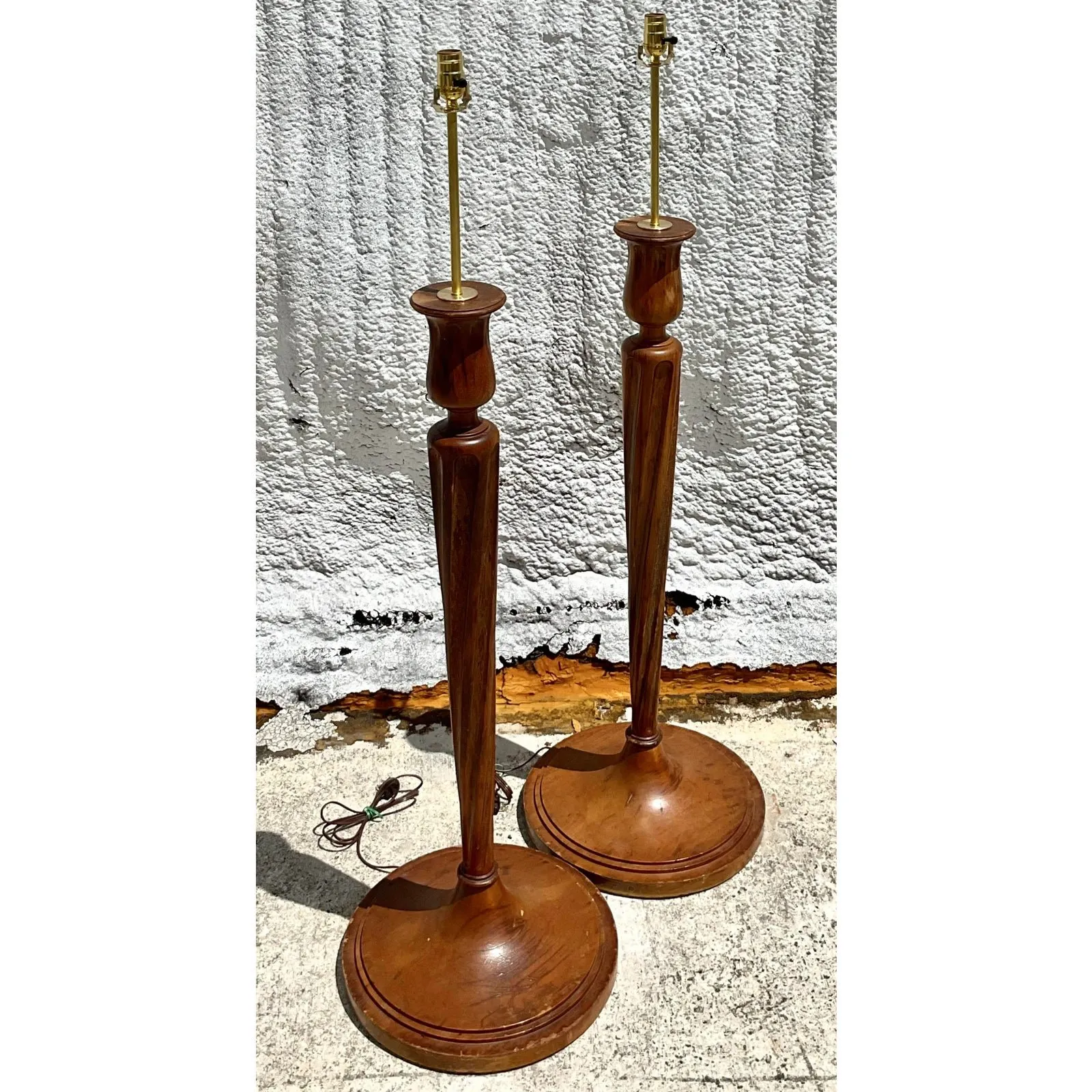 Vintage Regency Boho Candlestick Wood Floor Lamps - a Pair — additional photo 8