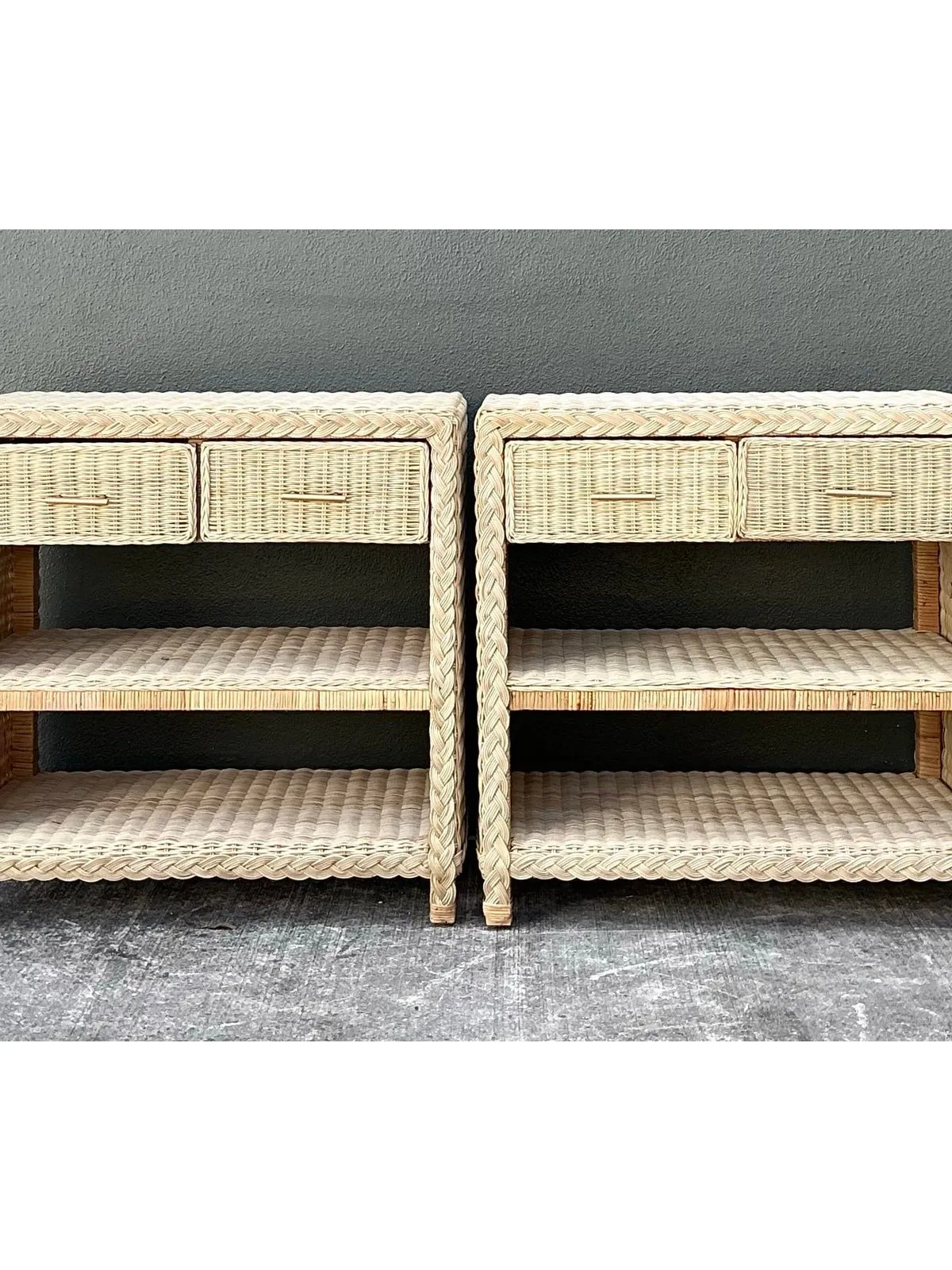 Vintage Braided Rattan Side Tables - A Pair — additional photo 2