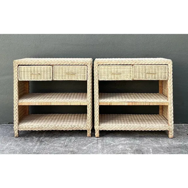 Vintage Braided Rattan Side Tables - A Pair — additional photo 2