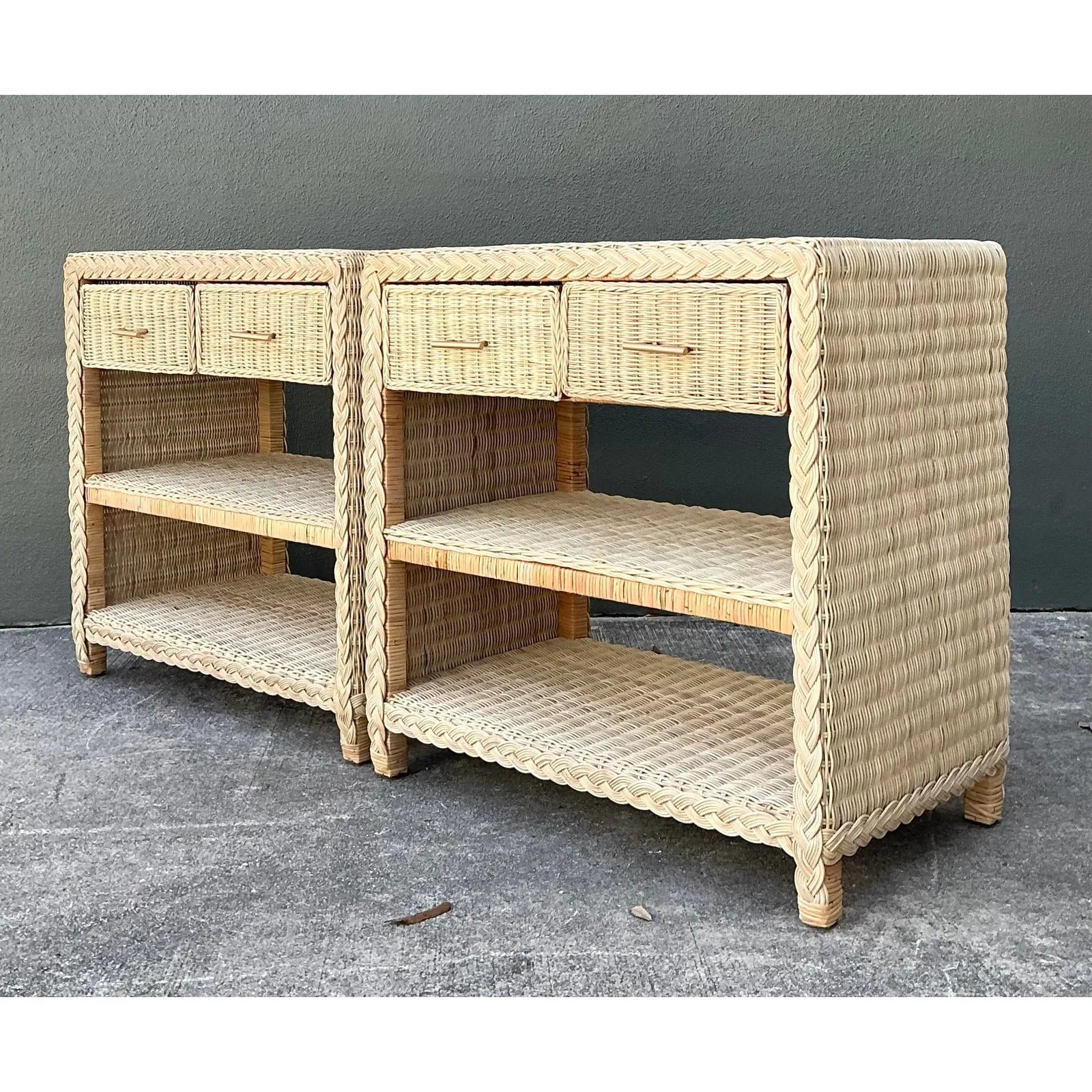 Vintage Braided Rattan Side Tables - A Pair — additional photo 4