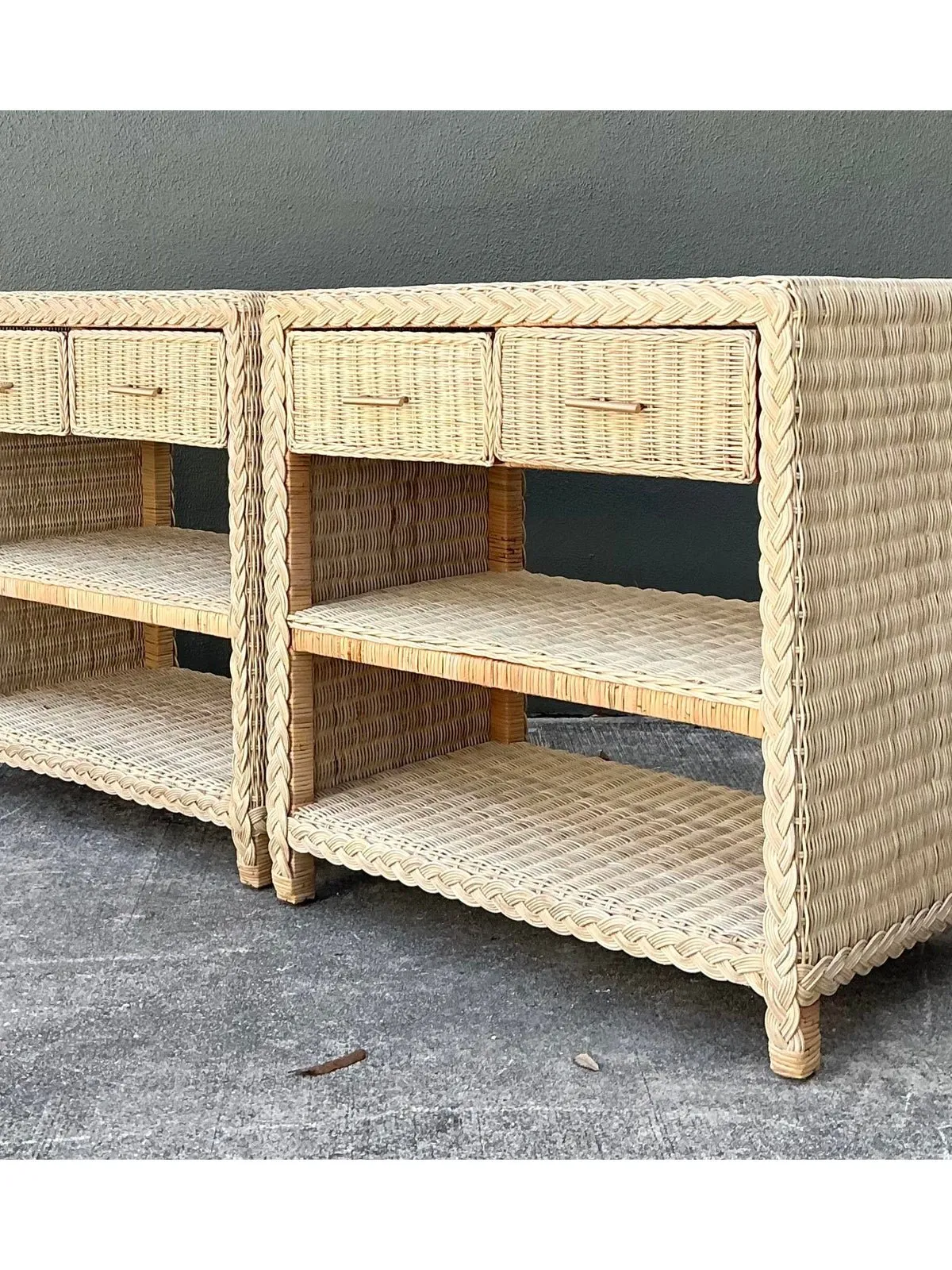 Vintage Braided Rattan Side Tables - A Pair — additional photo 4