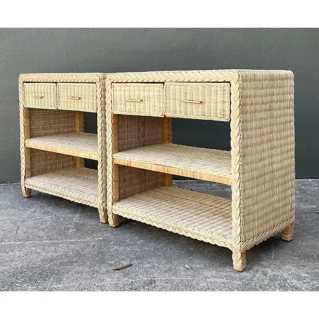 Vintage Braided Rattan Side Tables - A Pair — additional photo 4