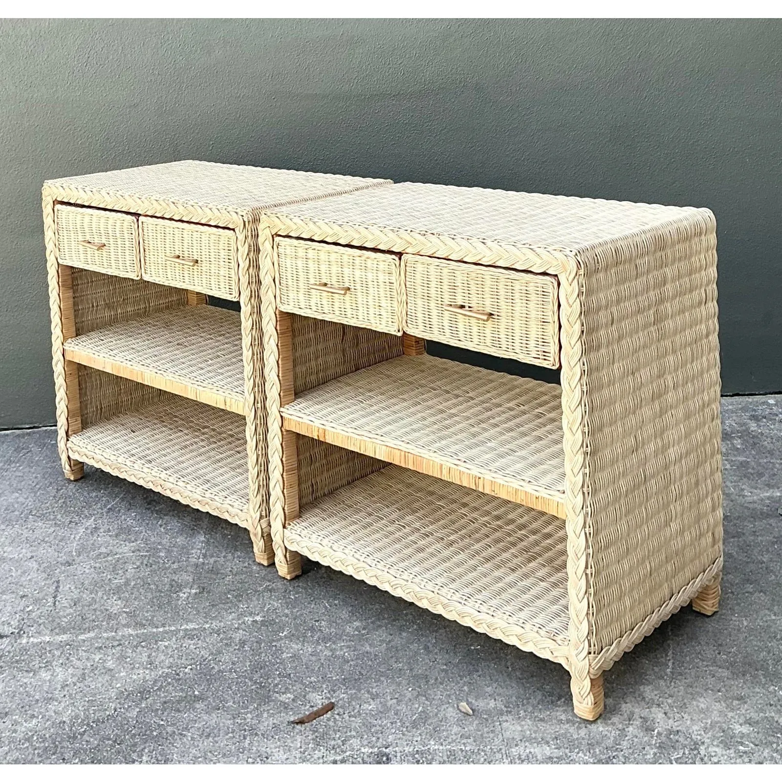 Vintage Braided Rattan Side Tables - A Pair — additional photo 5