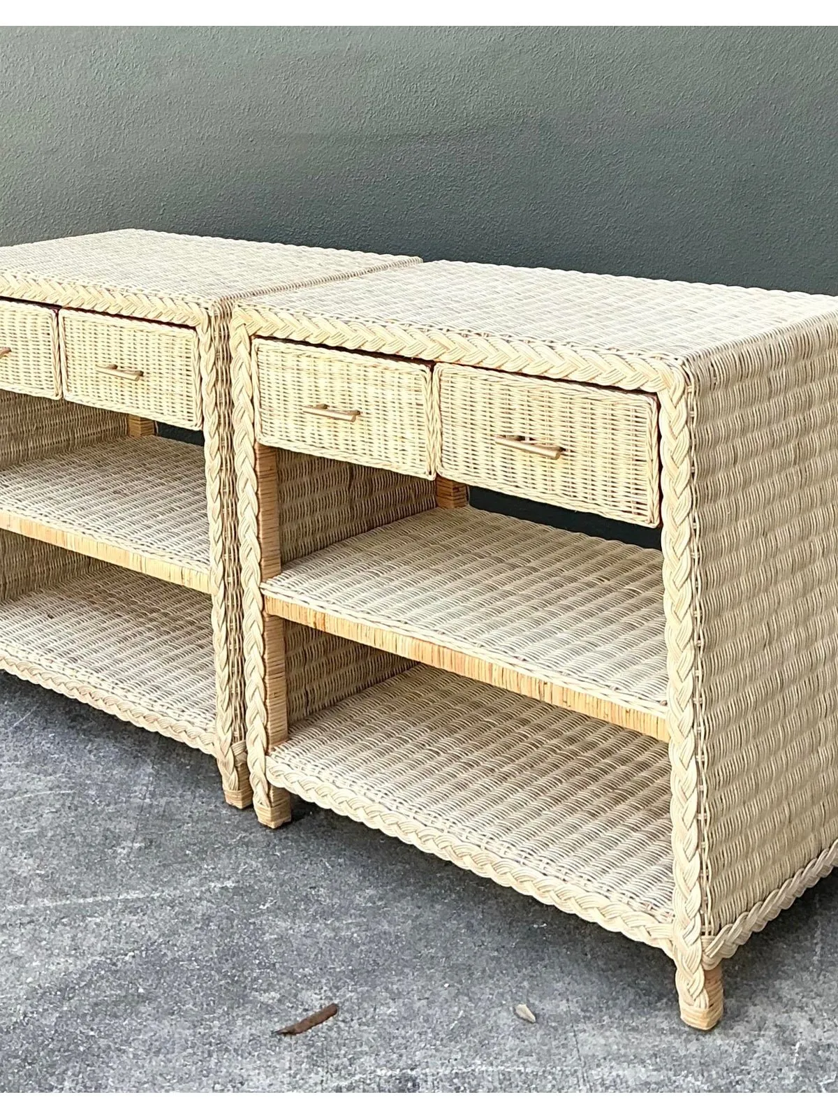 Vintage Braided Rattan Side Tables - A Pair — additional photo 5
