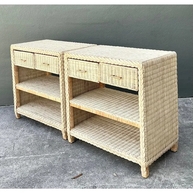 Vintage Braided Rattan Side Tables - A Pair — additional photo 5