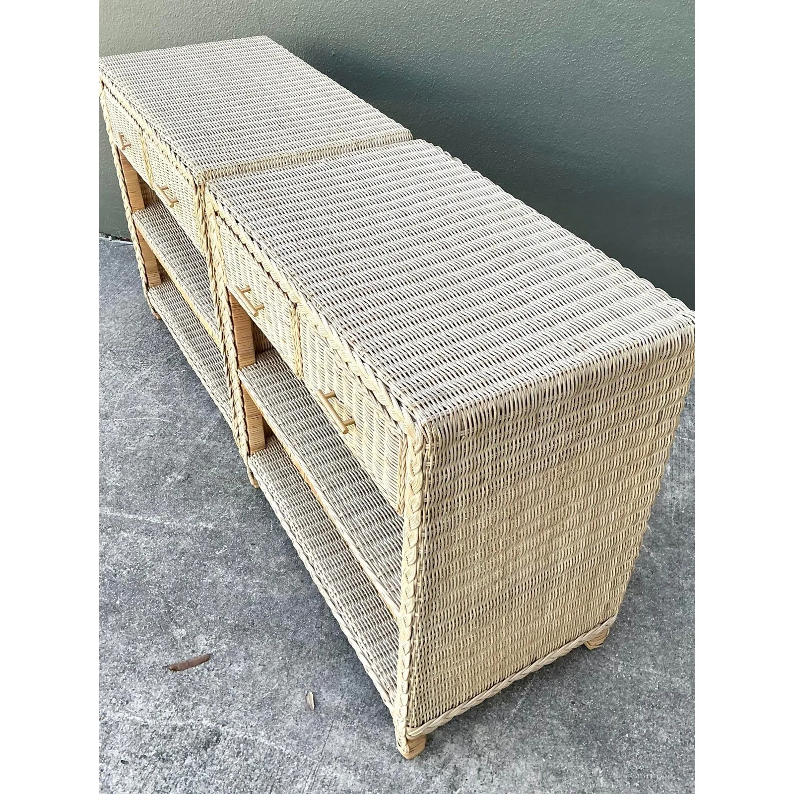 Vintage Braided Rattan Side Tables - A Pair — additional photo 6