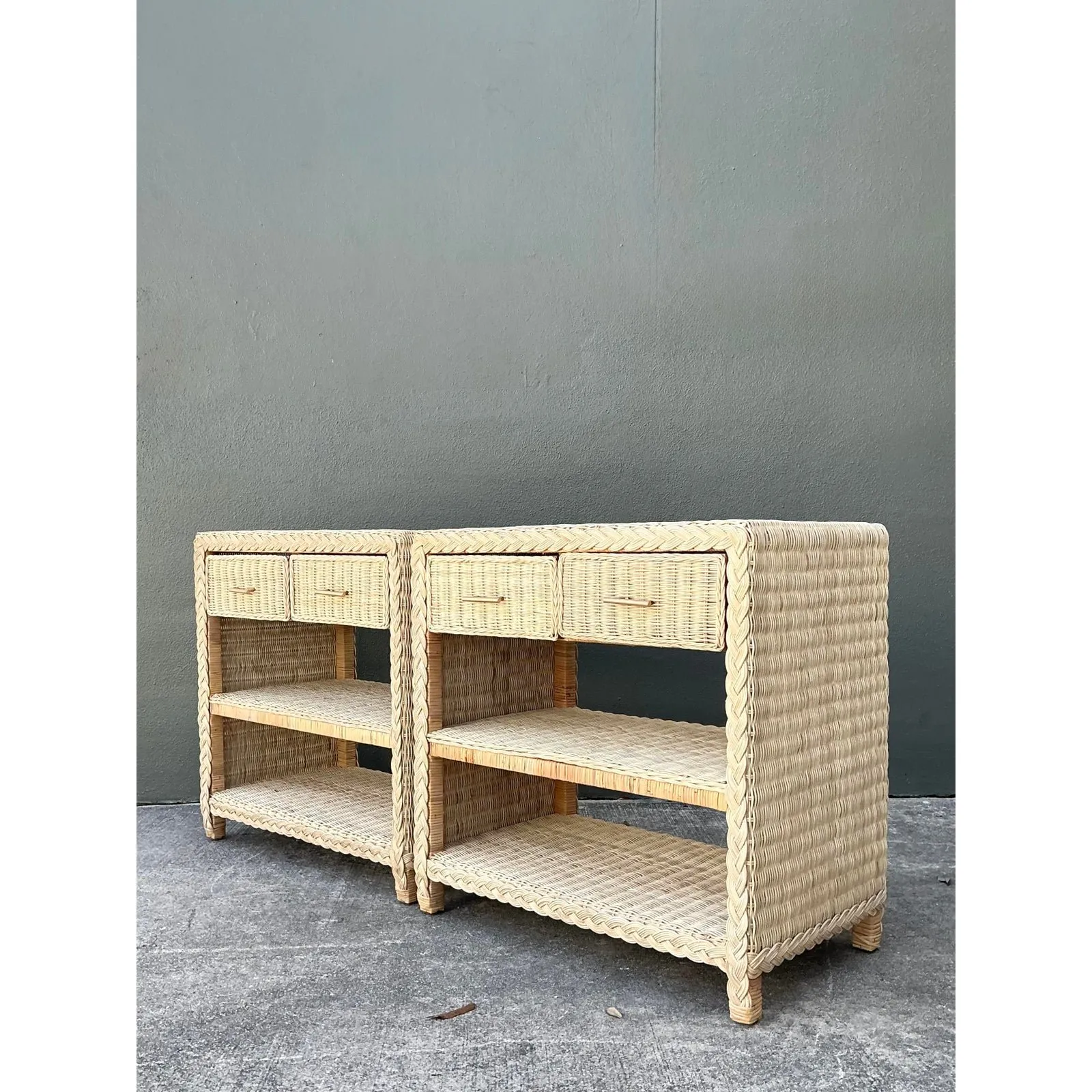 Vintage Braided Rattan Side Tables - A Pair — additional photo 7