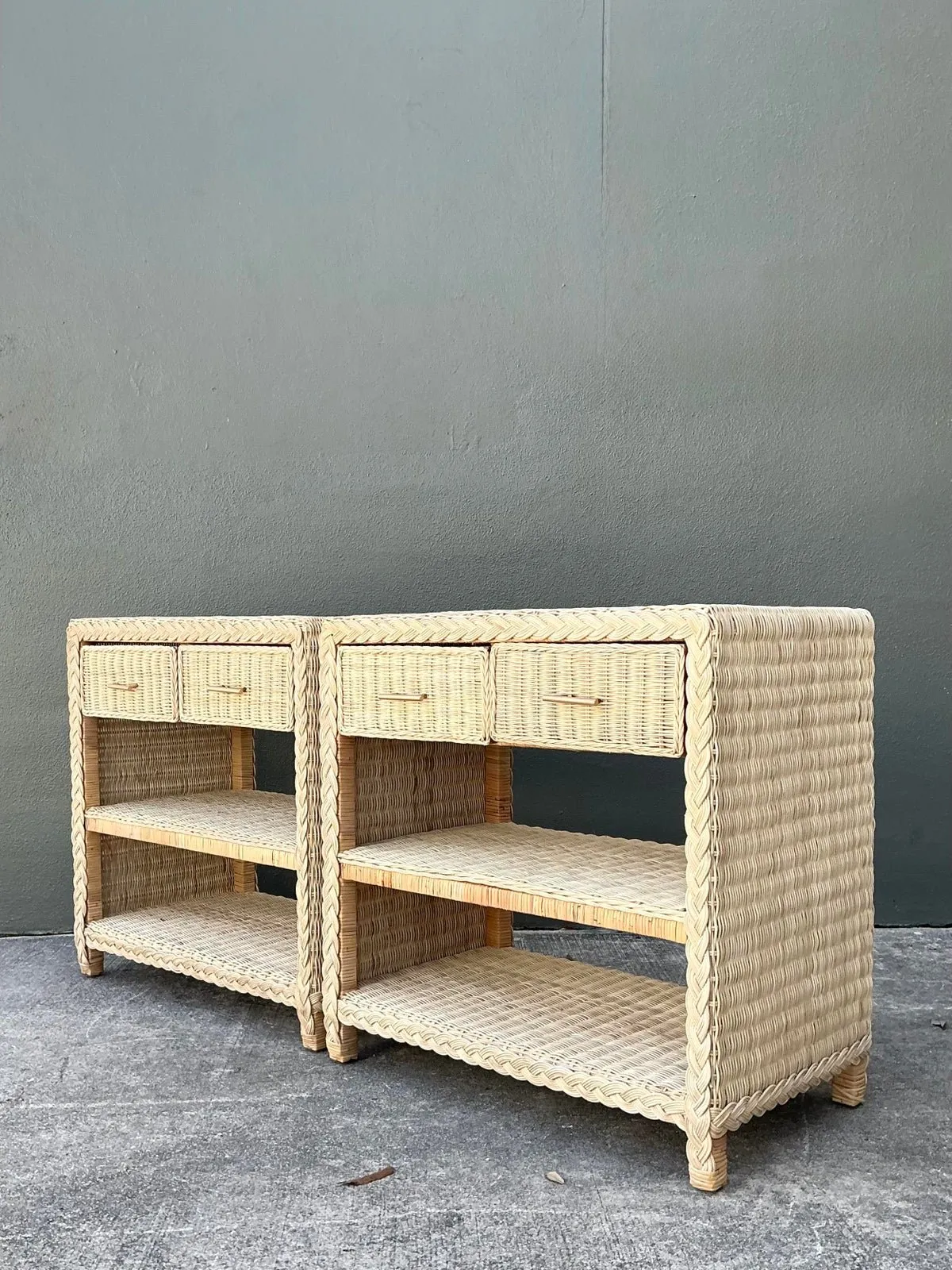 Vintage Braided Rattan Side Tables - A Pair — additional photo 7