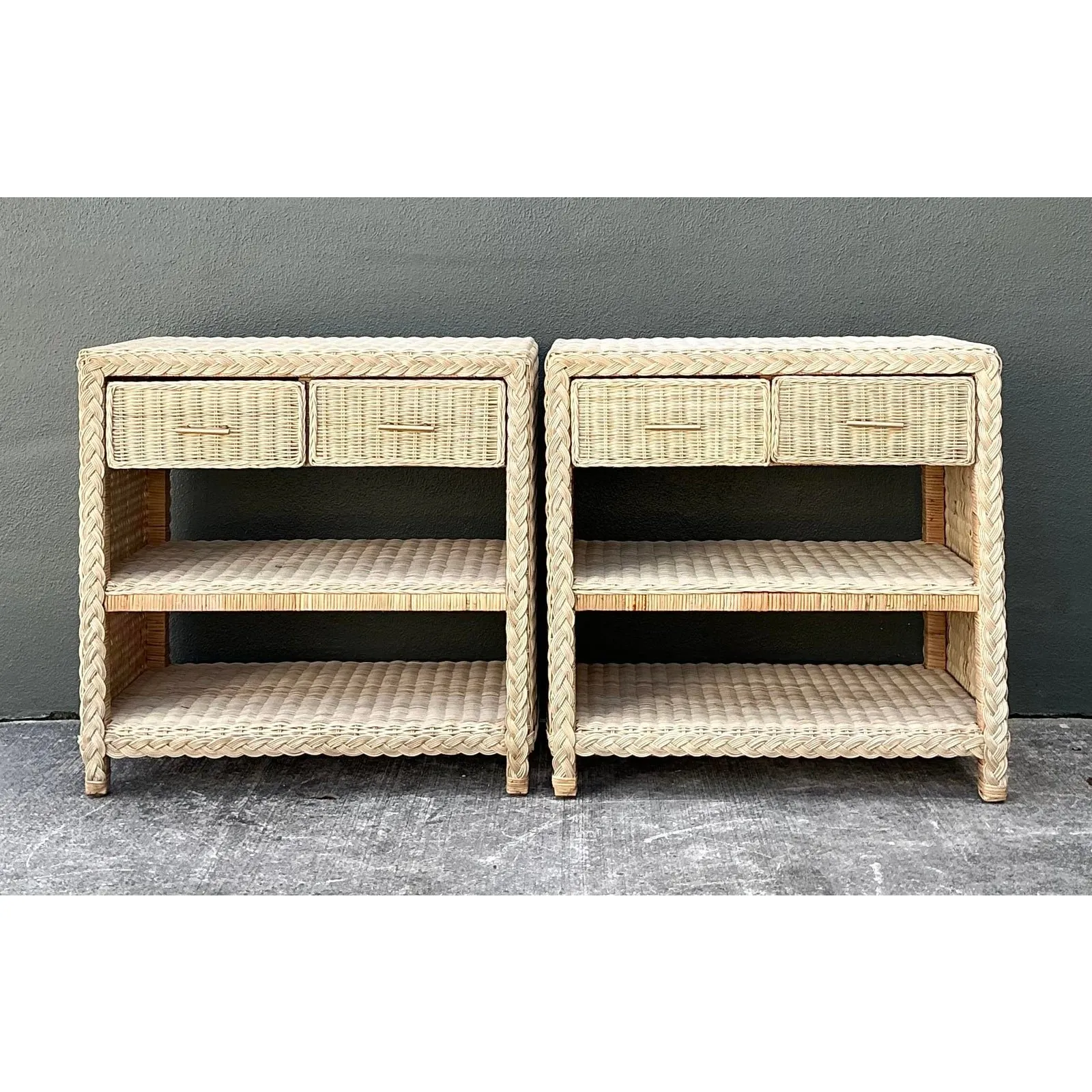 Vintage Braided Rattan Side Tables - A Pair — additional photo 3