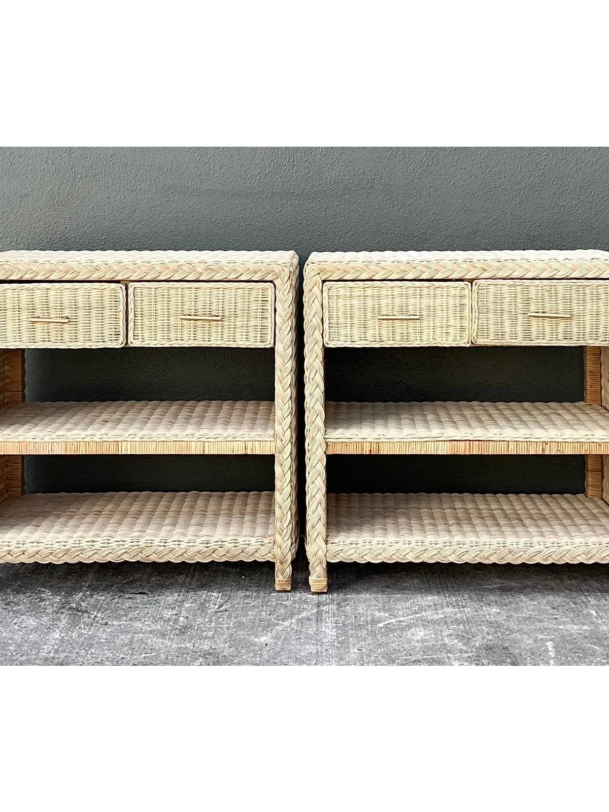 Vintage Braided Rattan Side Tables - A Pair — additional photo 3