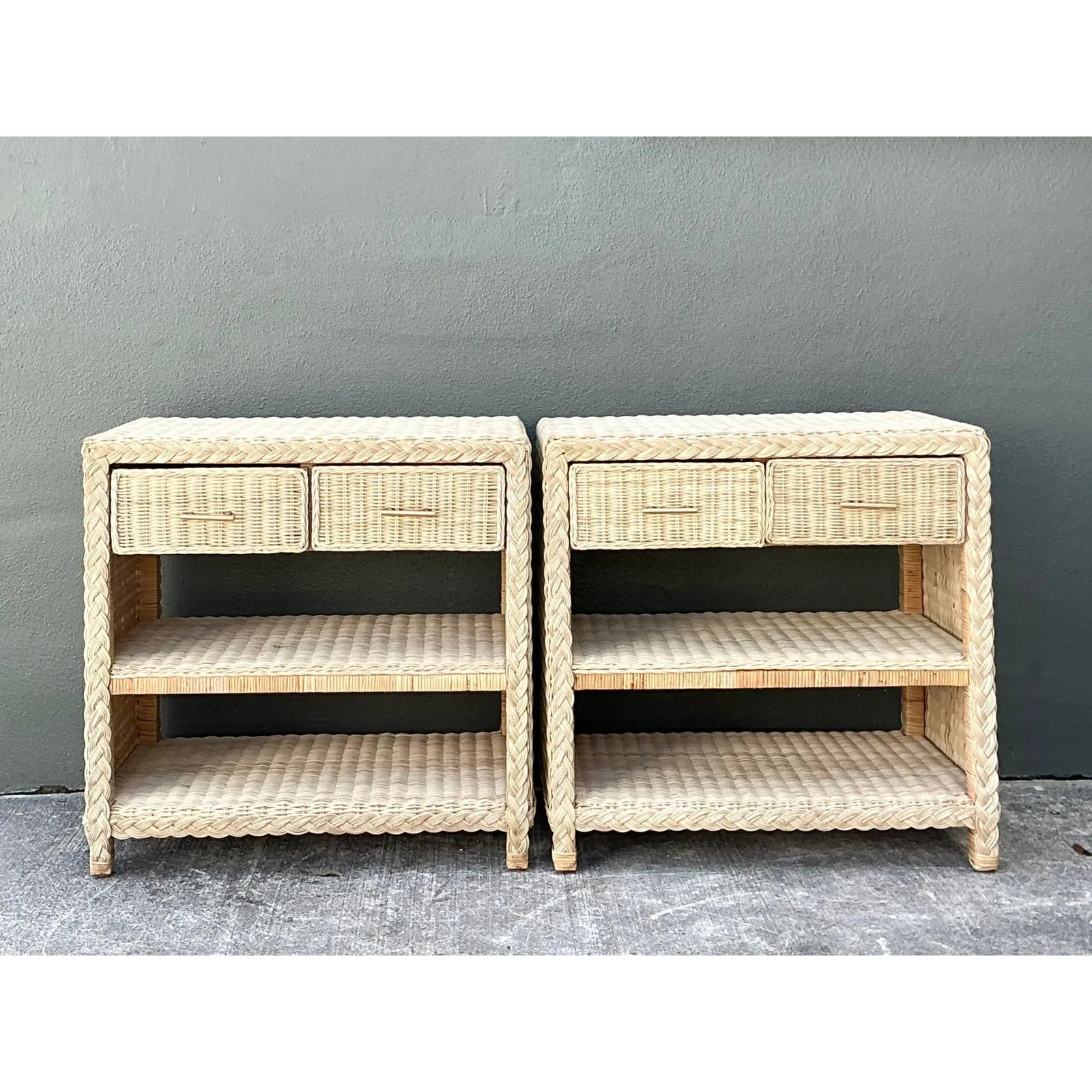 Vintage Braided Rattan Side Tables - A Pair — additional photo 1