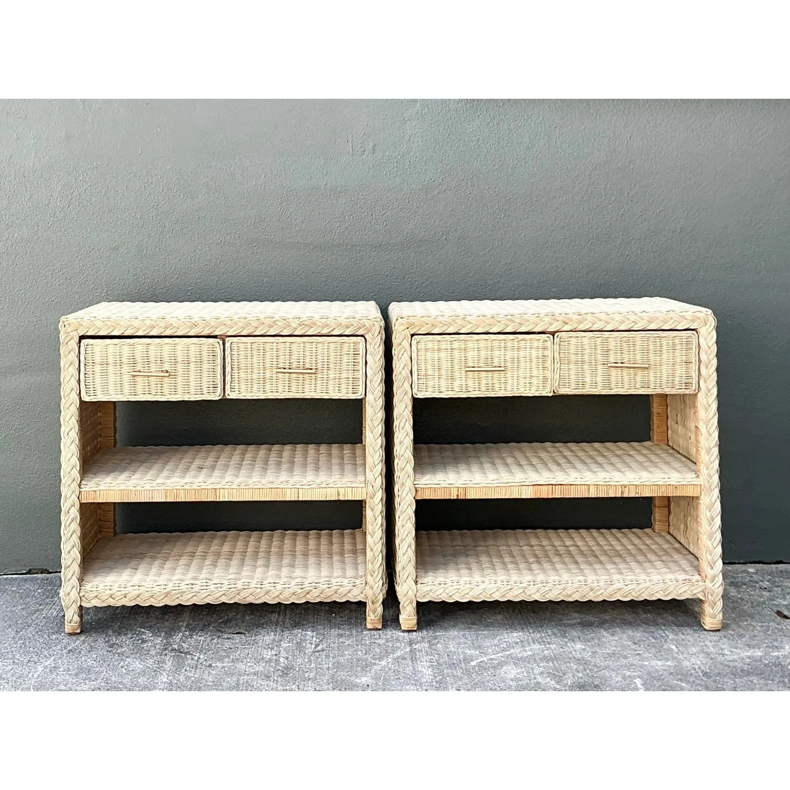 Vintage Braided Rattan Side Tables - A Pair — additional photo 8