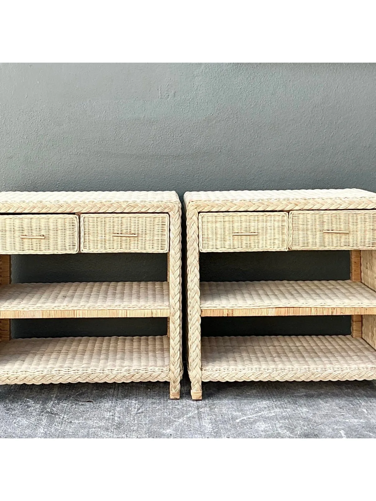 Vintage Braided Rattan Side Tables - A Pair — additional photo 8