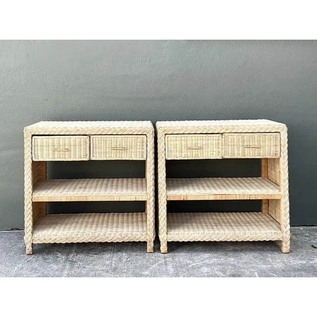 Vintage Braided Rattan Side Tables - A Pair — additional photo 8