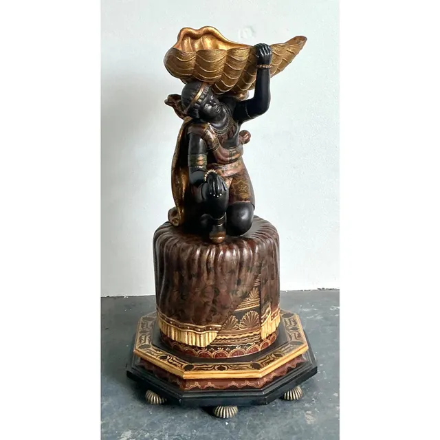 Vintage Boho Maitland Smith Blackamoor Figure With Clam Shell — additional photo 2