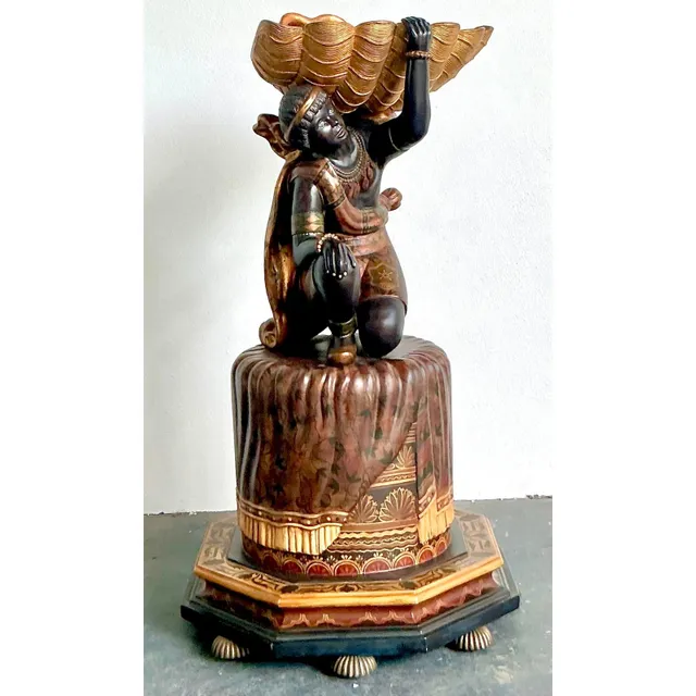 Vintage Boho Maitland Smith Blackamoor Figure With Clam Shell — additional photo 1