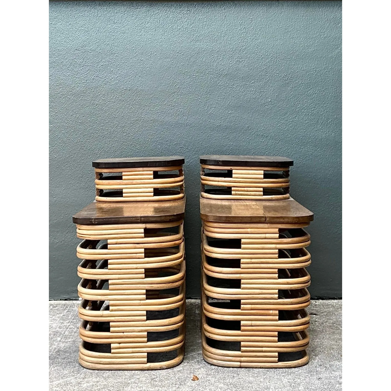 Vintage Stacked Rattan Side Tables After Frankl - A Pair — additional photo 5