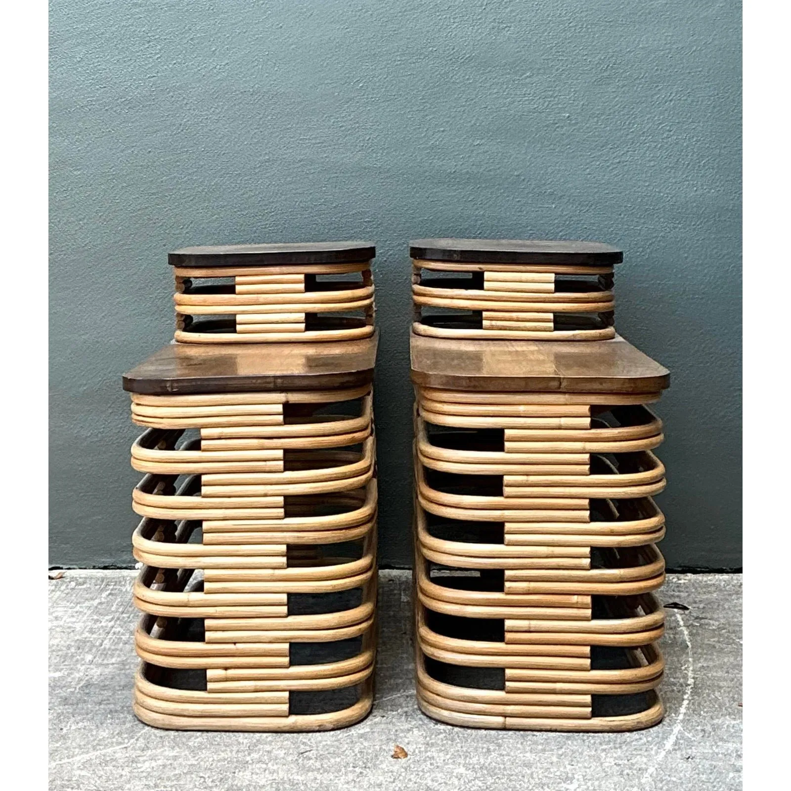 Vintage Stacked Rattan Side Tables After Frankl - A Pair — additional photo 7