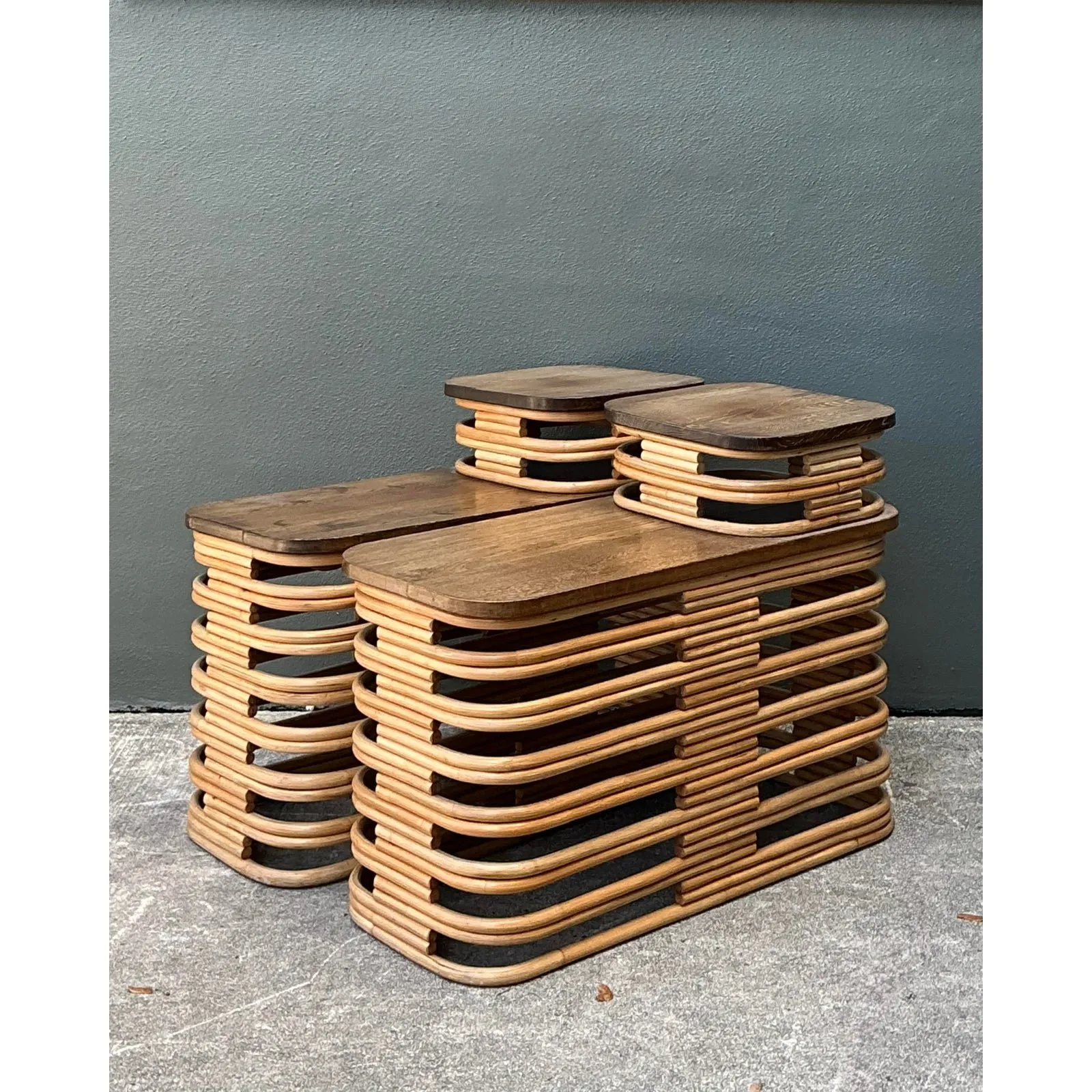 Vintage Stacked Rattan Side Tables After Frankl - A Pair — additional photo 8
