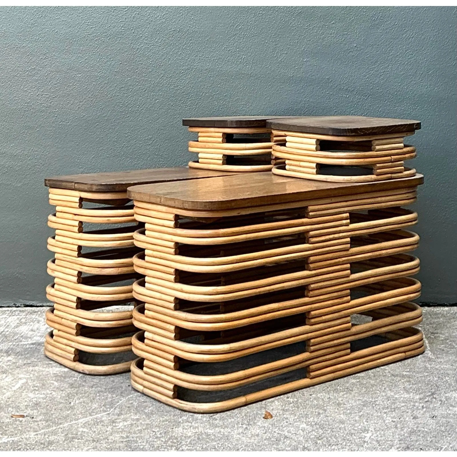Vintage Stacked Rattan Side Tables After Frankl - A Pair — additional photo 2