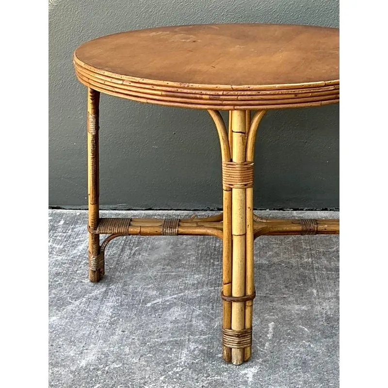 Vintage Bent Rattan Dining Table - Bamboo, 36.25W x 28H — additional photo 4