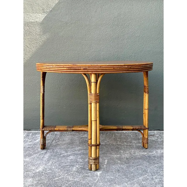 Vintage Bent Rattan Dining Table - Bamboo, 36.25W x 28H — additional photo 5